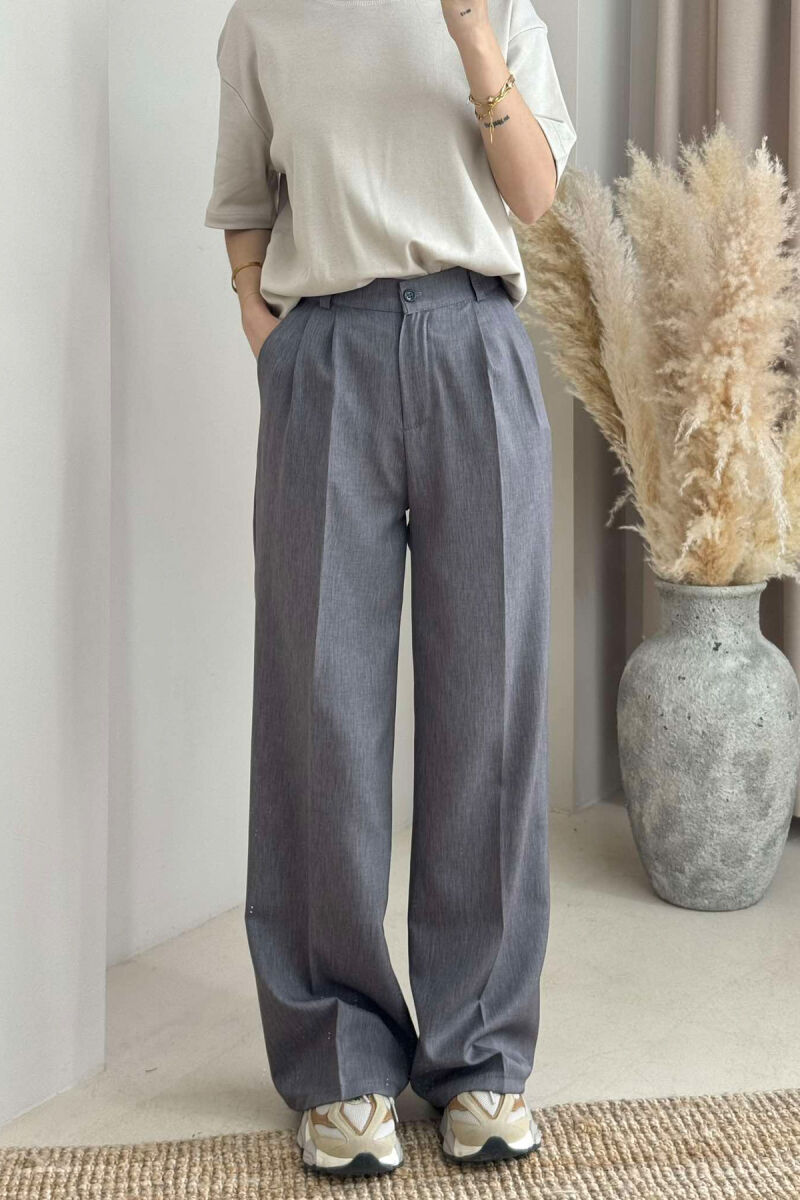 ONE COLOR WIDE LEG WOMEN TROUSERS DARK GREY/GEE - 3