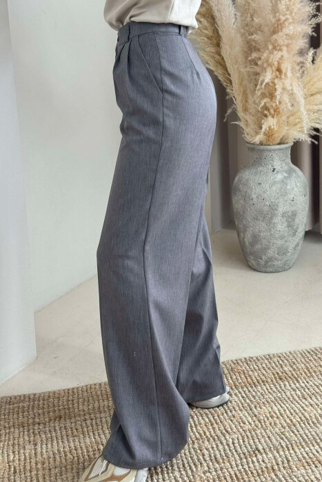 ONE COLOR WIDE LEG WOMEN TROUSERS DARK GREY/GEE - 4