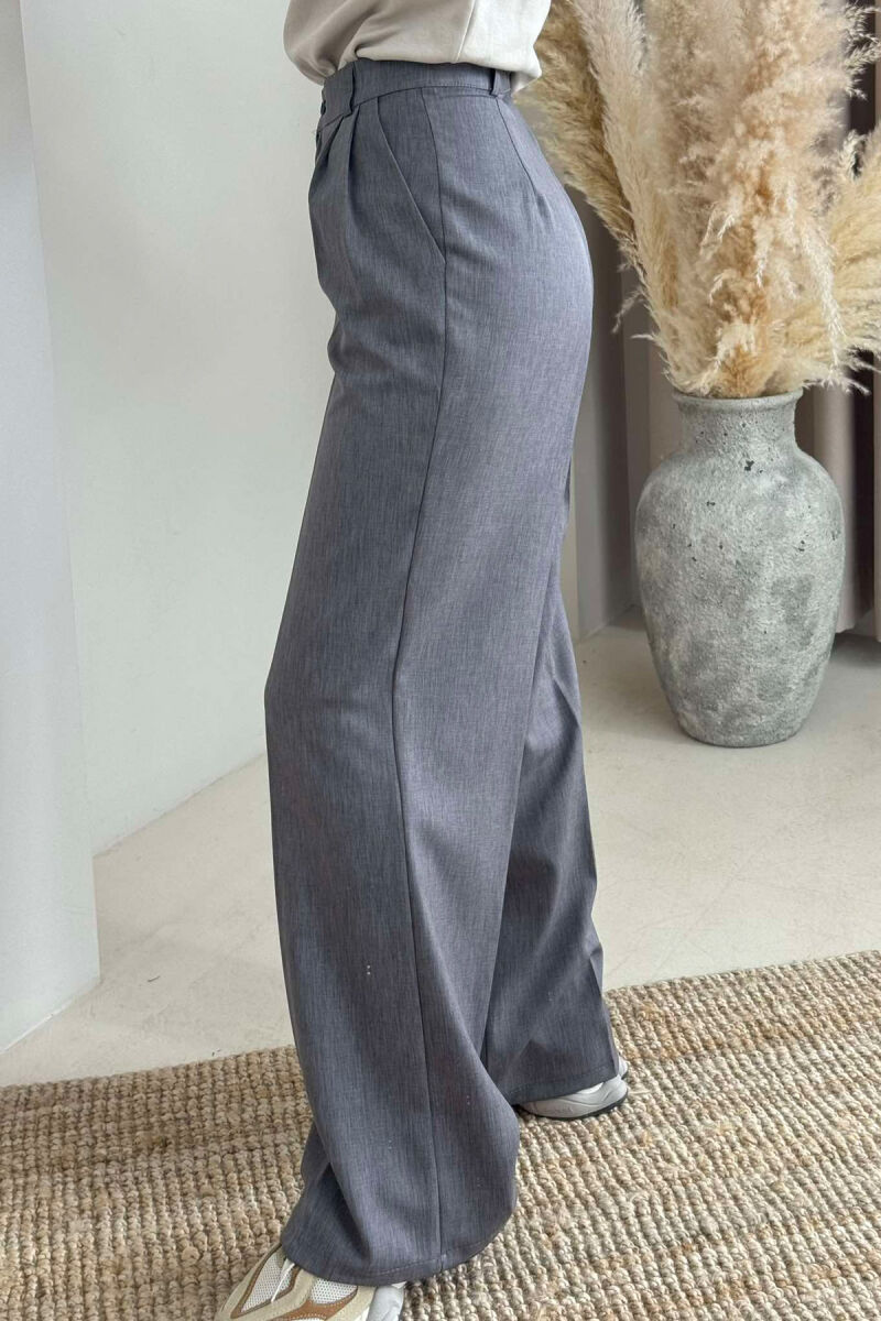 ONE COLOR WIDE LEG WOMEN TROUSERS DARK GREY/GEE - 4
