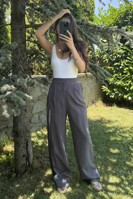 ONE COLOR WIDE LEG WOMEN TROUSERS DARK GREY/GEE 