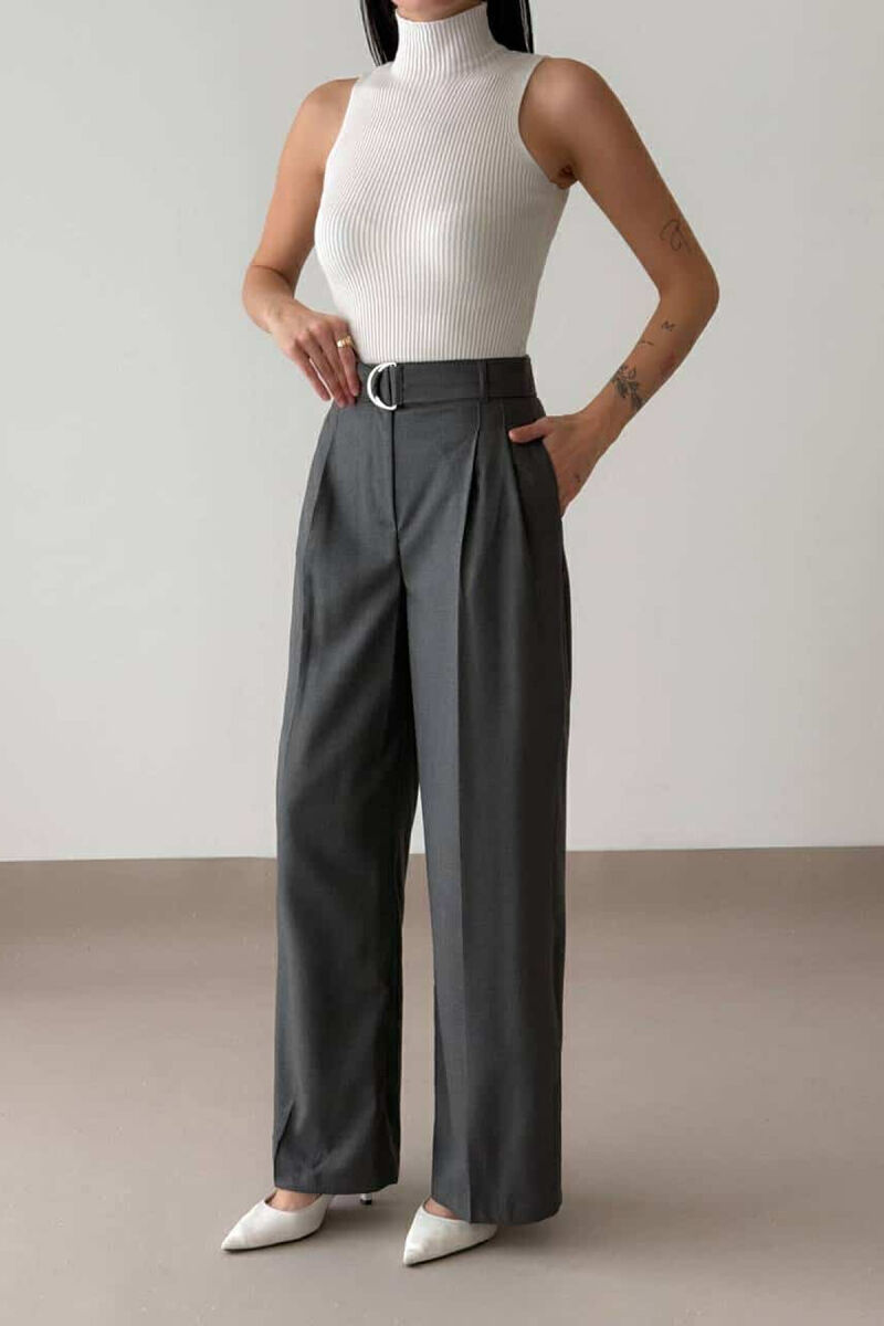 ONE COLOR WIDE LEG WOMEN TROUSERS DARK GREY/GEE - 1