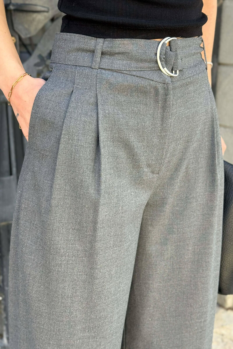 ONE COLOR WIDE LEG WOMEN TROUSERS DARK GREY/GEE - 2