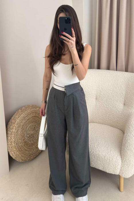 ONE COLOR WIDE LEG WOMEN TROUSERS DARK GREY/GEE - 2