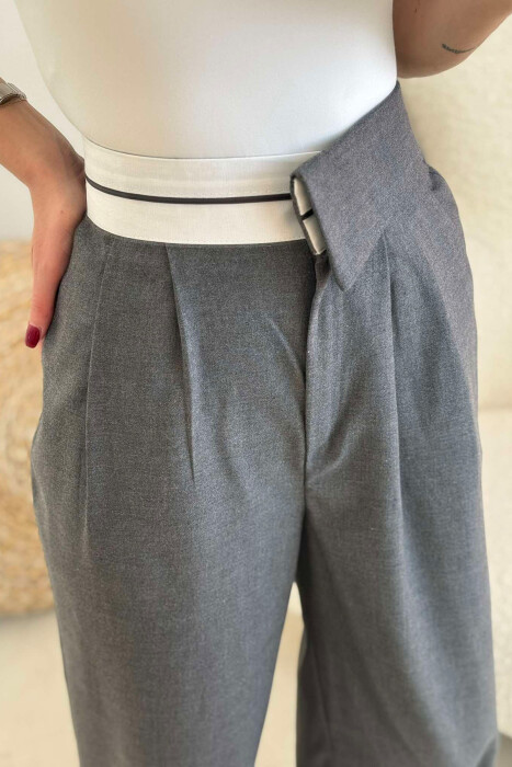 ONE COLOR WIDE LEG WOMEN TROUSERS DARK GREY/GEE - 4