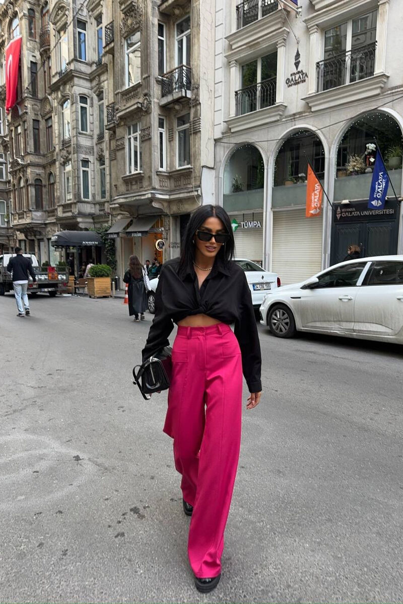 ONE COLOR WIDE LEG WOMEN TROUSERS FUCHSIA/CIKLAMI - 1
