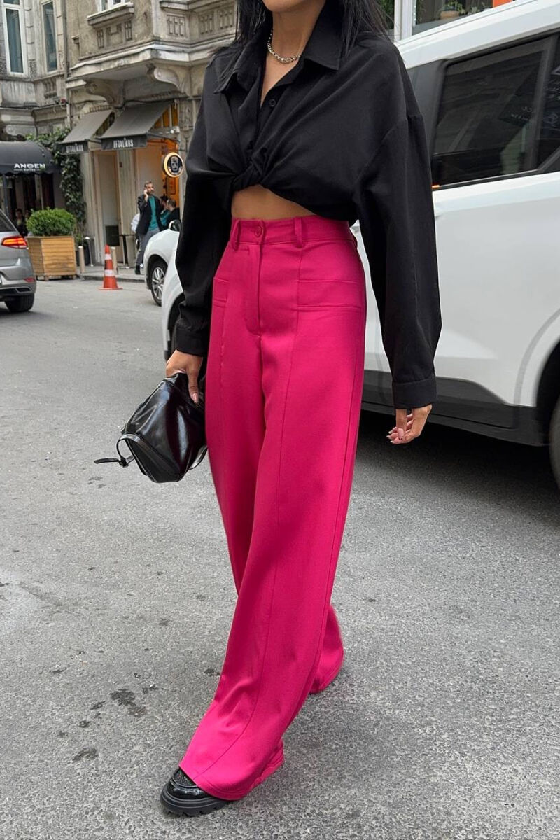 ONE COLOR WIDE LEG WOMEN TROUSERS FUCHSIA/CIKLAMI - 2