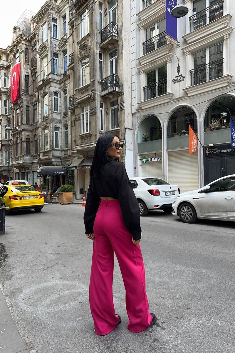 ONE COLOR WIDE LEG WOMEN TROUSERS FUCHSIA/CIKLAMI - 3