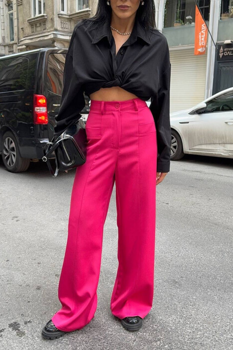 ONE COLOR WIDE LEG WOMEN TROUSERS FUCHSIA/CIKLAMI - 4