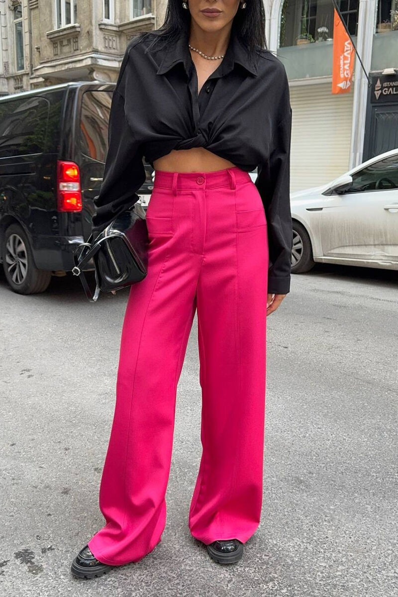 ONE COLOR WIDE LEG WOMEN TROUSERS FUCHSIA/CIKLAMI - 4