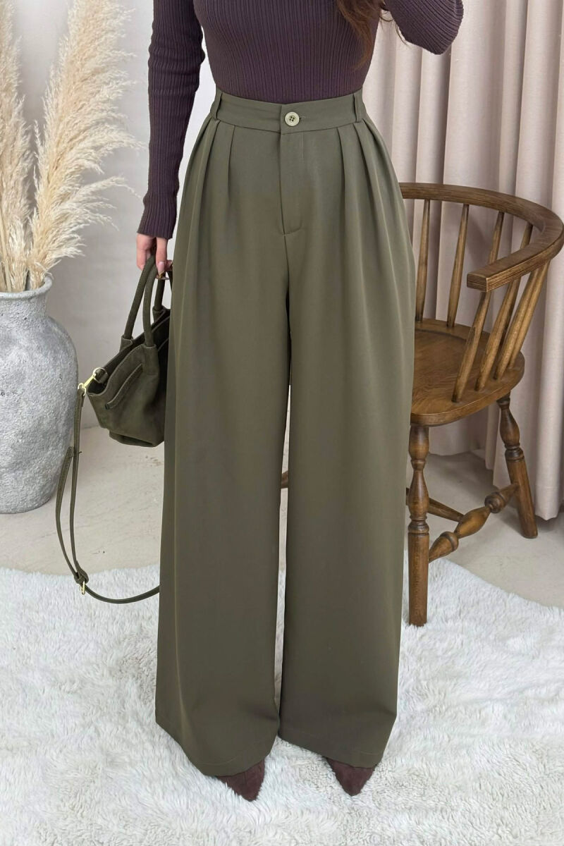 ONE COLOR WIDE LEG WOMEN TROUSERS GREEN/JESHILE - 4