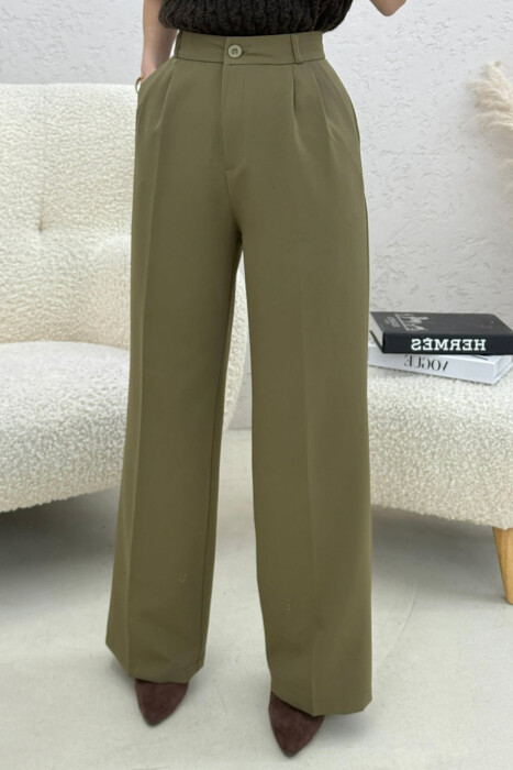 ONE COLOR WIDE LEG WOMEN TROUSERS GREEN/JESHILE - 2