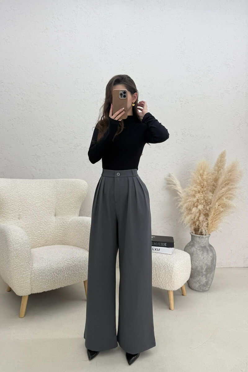 ONE COLOR WIDE LEG WOMEN TROUSERS GREY/GRI - 1