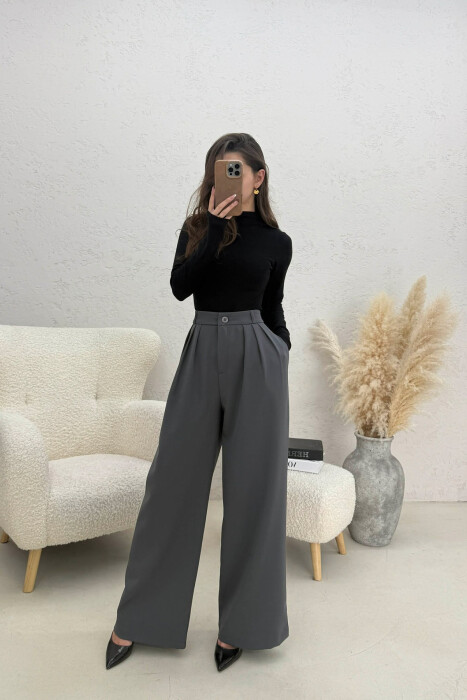 ONE COLOR WIDE LEG WOMEN TROUSERS GREY/GRI - 2