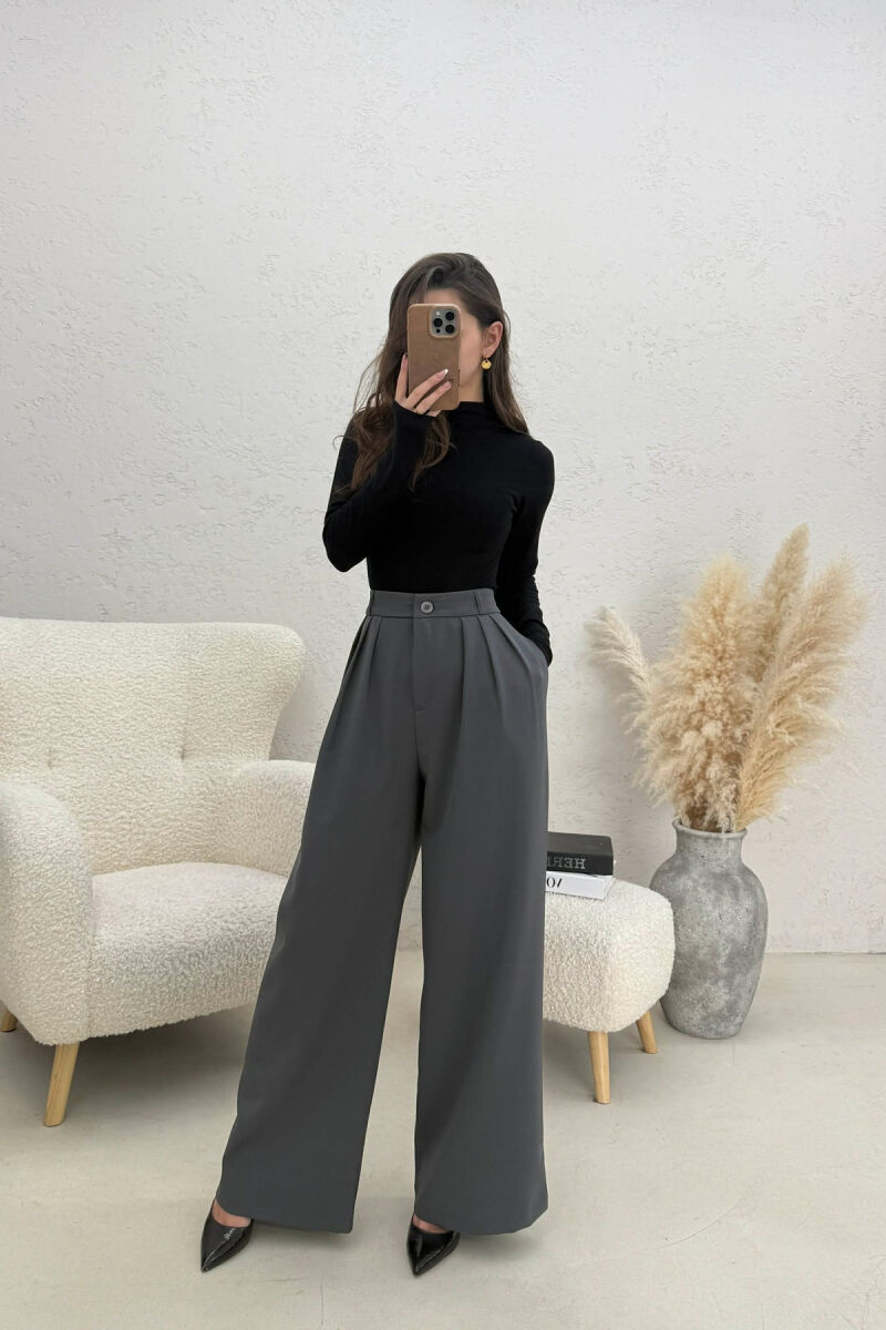 ONE COLOR WIDE LEG WOMEN TROUSERS GREY/GRI - 2