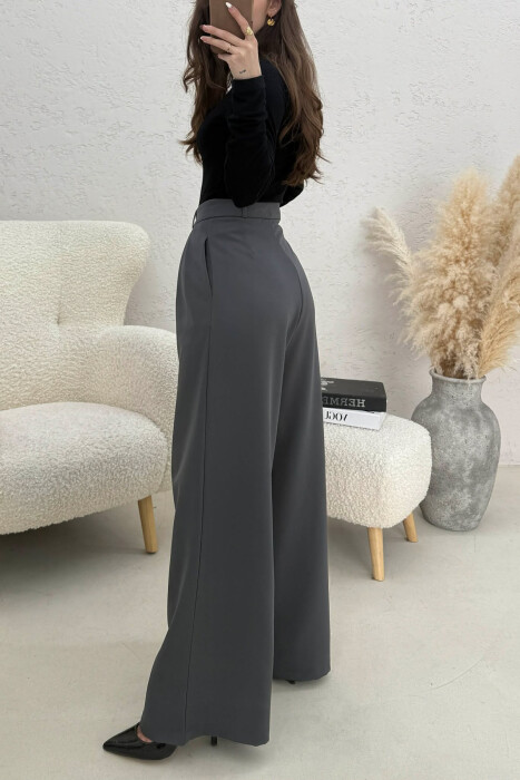 ONE COLOR WIDE LEG WOMEN TROUSERS GREY/GRI - 3