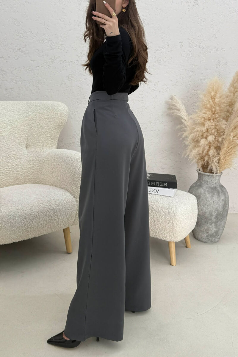 ONE COLOR WIDE LEG WOMEN TROUSERS GREY/GRI - 3