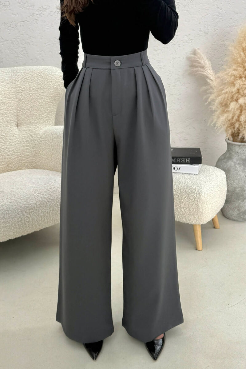 ONE COLOR WIDE LEG WOMEN TROUSERS GREY/GRI - 4