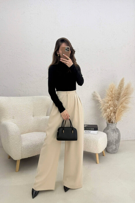 ONE COLOR WIDE LEG WOMEN TROUSERS LIGHT BEIGE/BZHZB - 2
