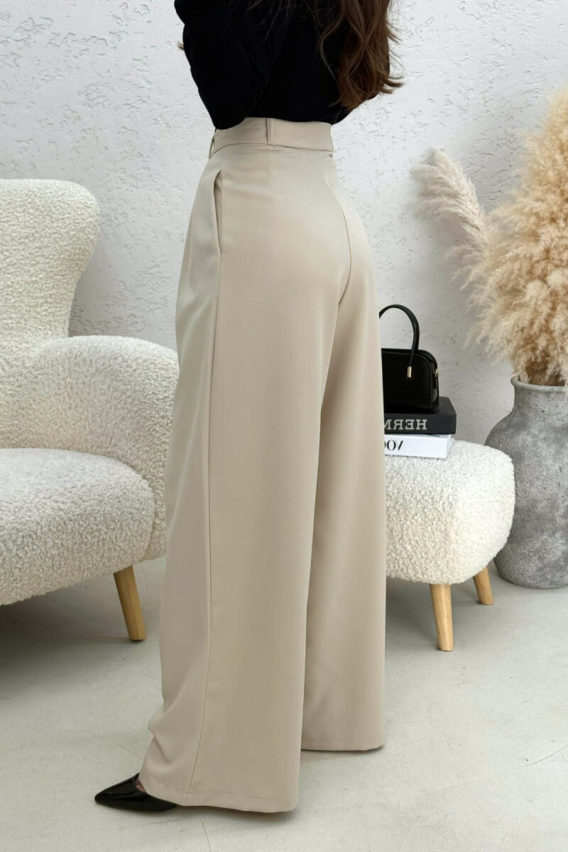 ONE COLOR WIDE LEG WOMEN TROUSERS LIGHT BEIGE/BZHZB - 3