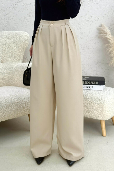 ONE COLOR WIDE LEG WOMEN TROUSERS LIGHT BEIGE/BZHZB - 4