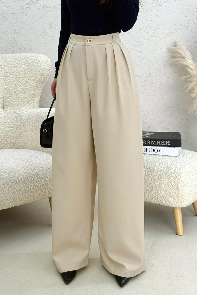 ONE COLOR WIDE LEG WOMEN TROUSERS LIGHT BEIGE/BZHZB - 4