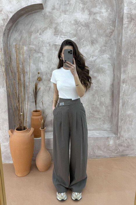 ONE COLOR WIDE LEG WOMEN TROUSERS LIGHT BROWN/KAZB 