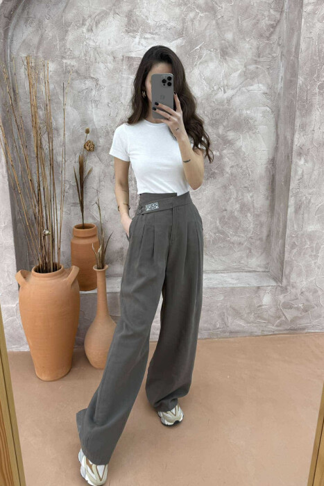 ONE COLOR WIDE LEG WOMEN TROUSERS LIGHT BROWN/KAZB - 2