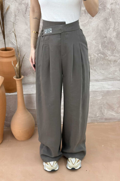 ONE COLOR WIDE LEG WOMEN TROUSERS LIGHT BROWN/KAZB - 3