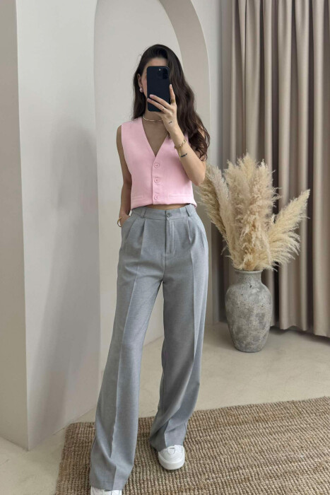 ONE COLOR WIDE LEG WOMEN TROUSERS LIGHT GREY/GZ 