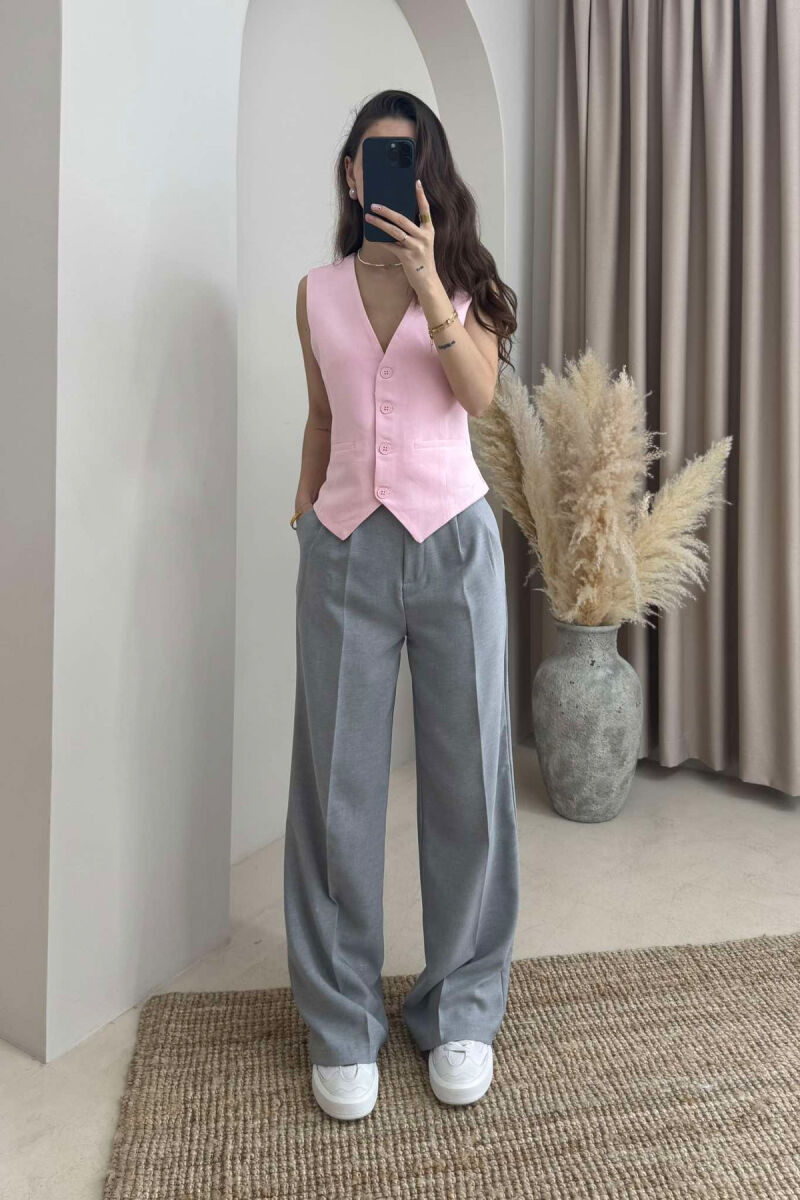 ONE COLOR WIDE LEG WOMEN TROUSERS LIGHT GREY/GZ - 4