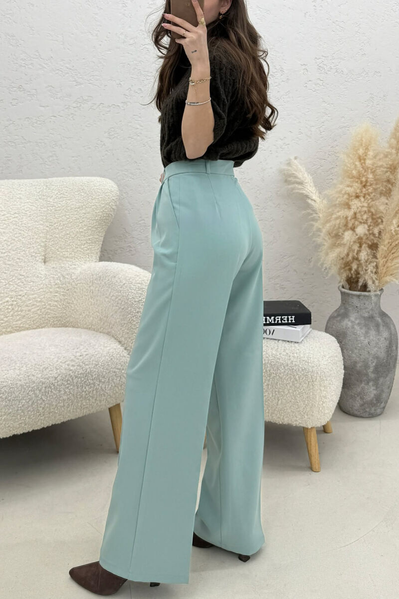 ONE COLOR WIDE LEG WOMEN TROUSERS MINT/MENTE - 4