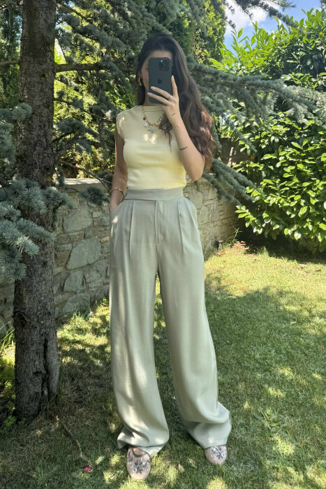 ONE COLOR WIDE LEG WOMEN TROUSERS MINT/MENTE - 1