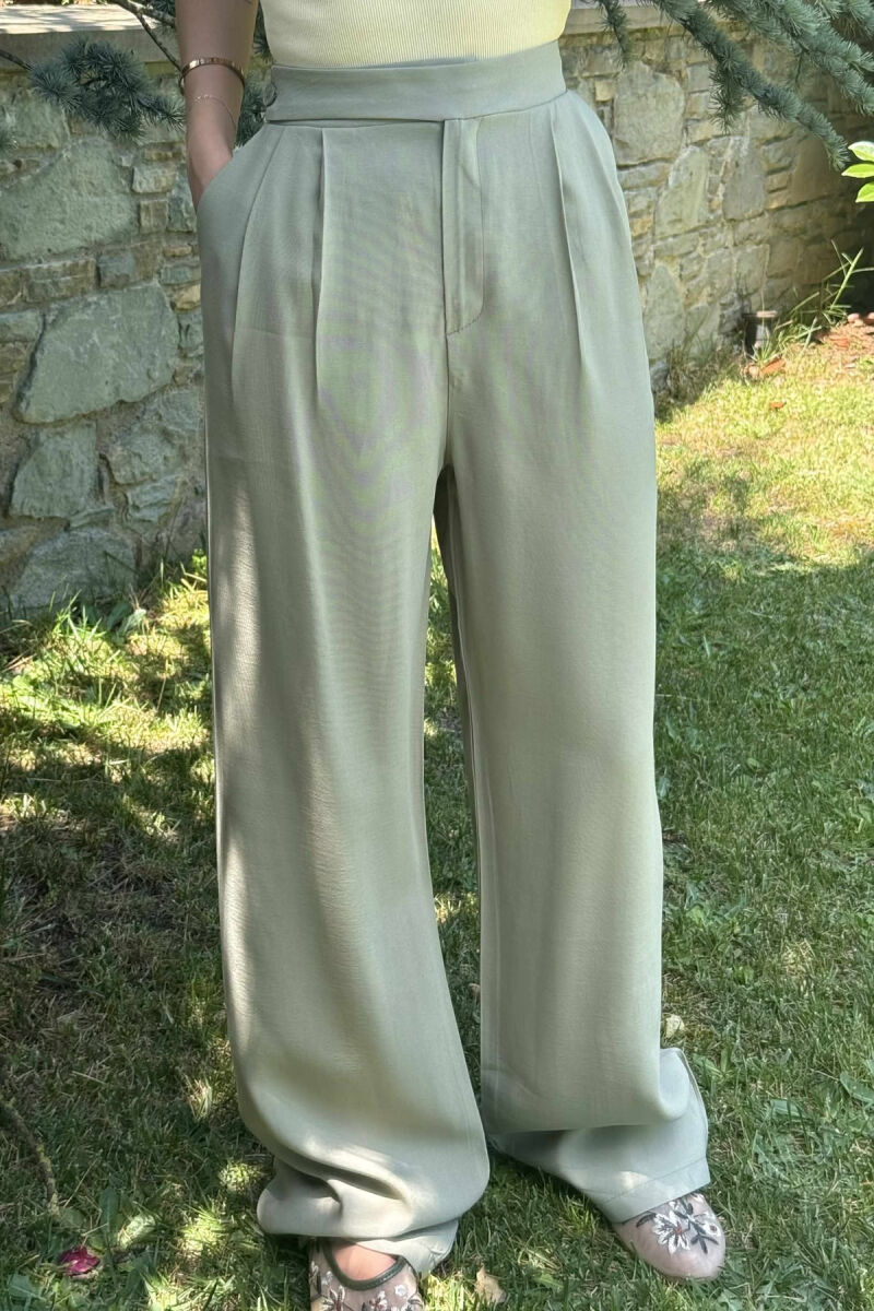ONE COLOR WIDE LEG WOMEN TROUSERS MINT/MENTE - 2