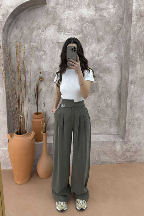 ONE COLOR WIDE LEG WOMEN TROUSERS OLIVE/ULLI 