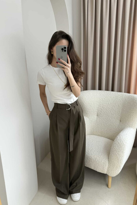 ONE COLOR WIDE LEG WOMEN TROUSERS OLIVE/ULLI 