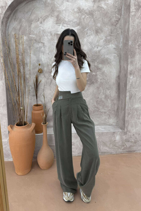 ONE COLOR WIDE LEG WOMEN TROUSERS OLIVE/ULLI - 4