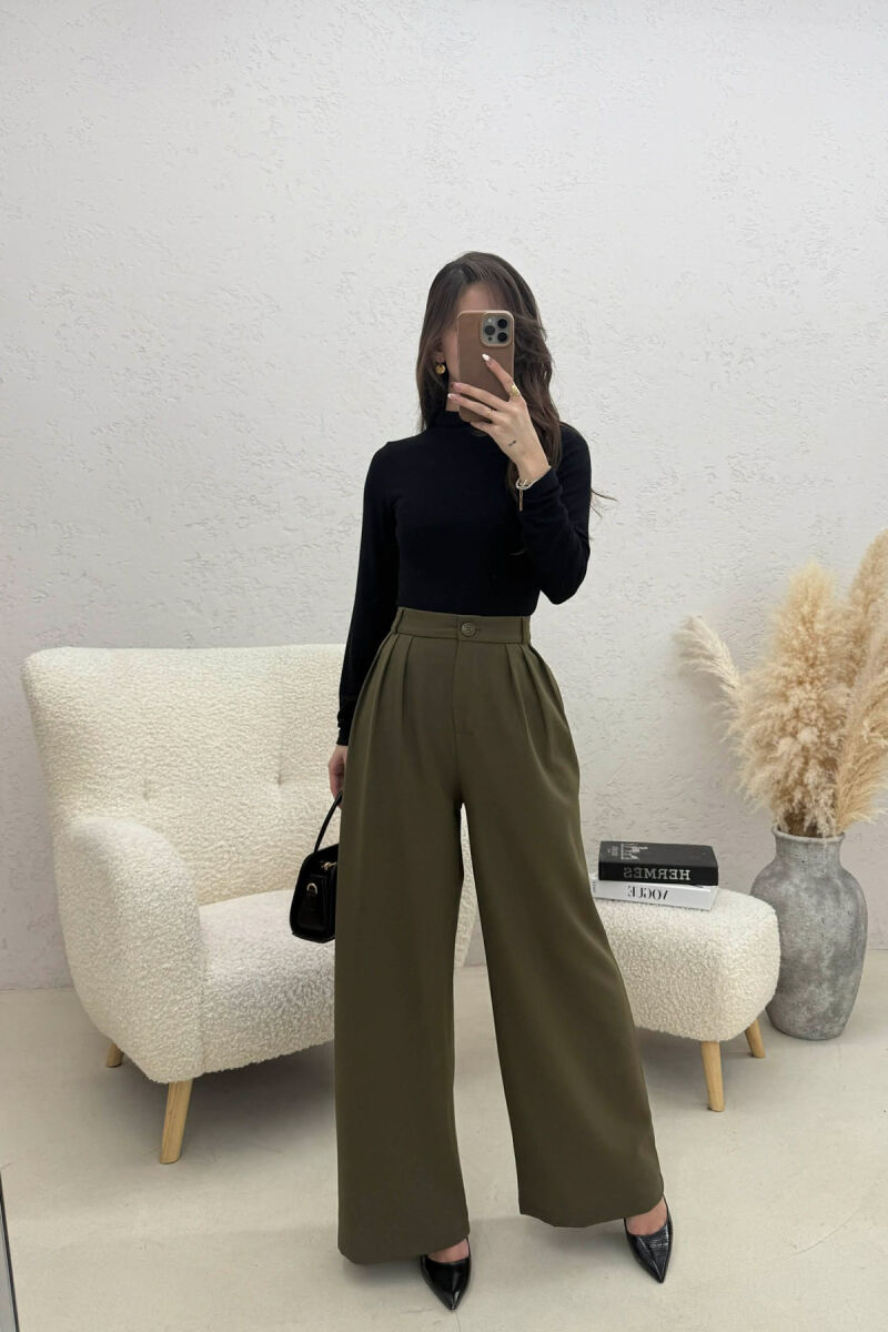 ONE COLOR WIDE LEG WOMEN TROUSERS OLIVE/ULLI - 1