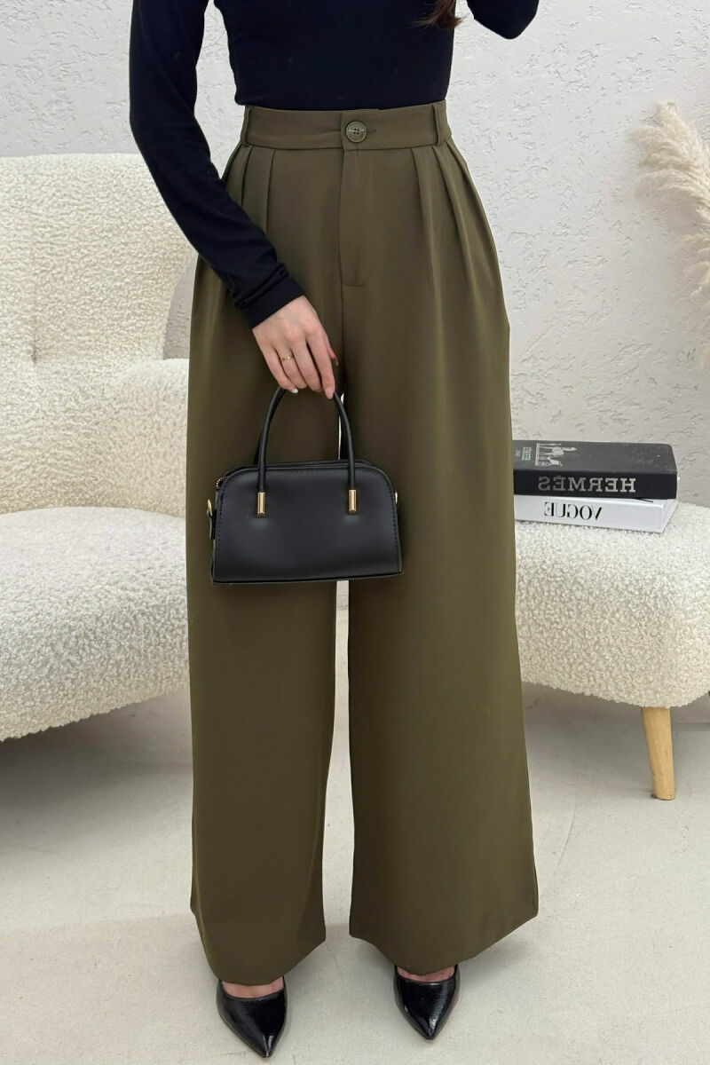 ONE COLOR WIDE LEG WOMEN TROUSERS OLIVE/ULLI - 2