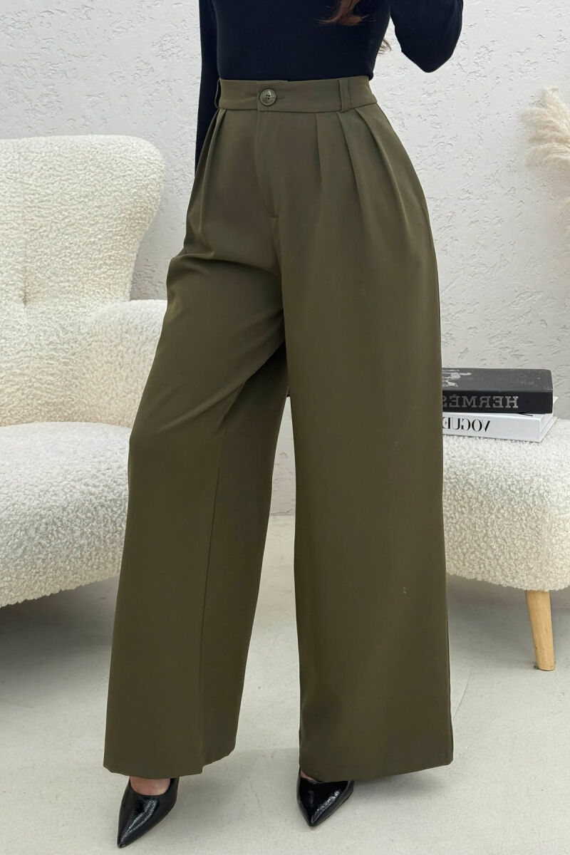 ONE COLOR WIDE LEG WOMEN TROUSERS OLIVE/ULLI - 3