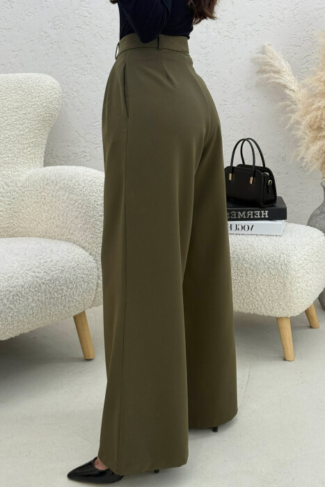 ONE COLOR WIDE LEG WOMEN TROUSERS OLIVE/ULLI - 4