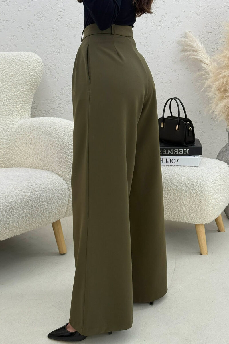 ONE COLOR WIDE LEG WOMEN TROUSERS OLIVE/ULLI - 4