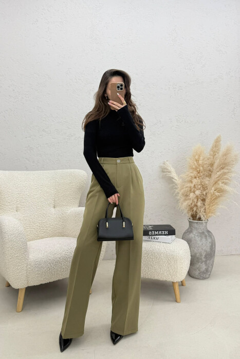 ONE COLOR WIDE LEG WOMEN TROUSERS OLIVE/ULLI - 4