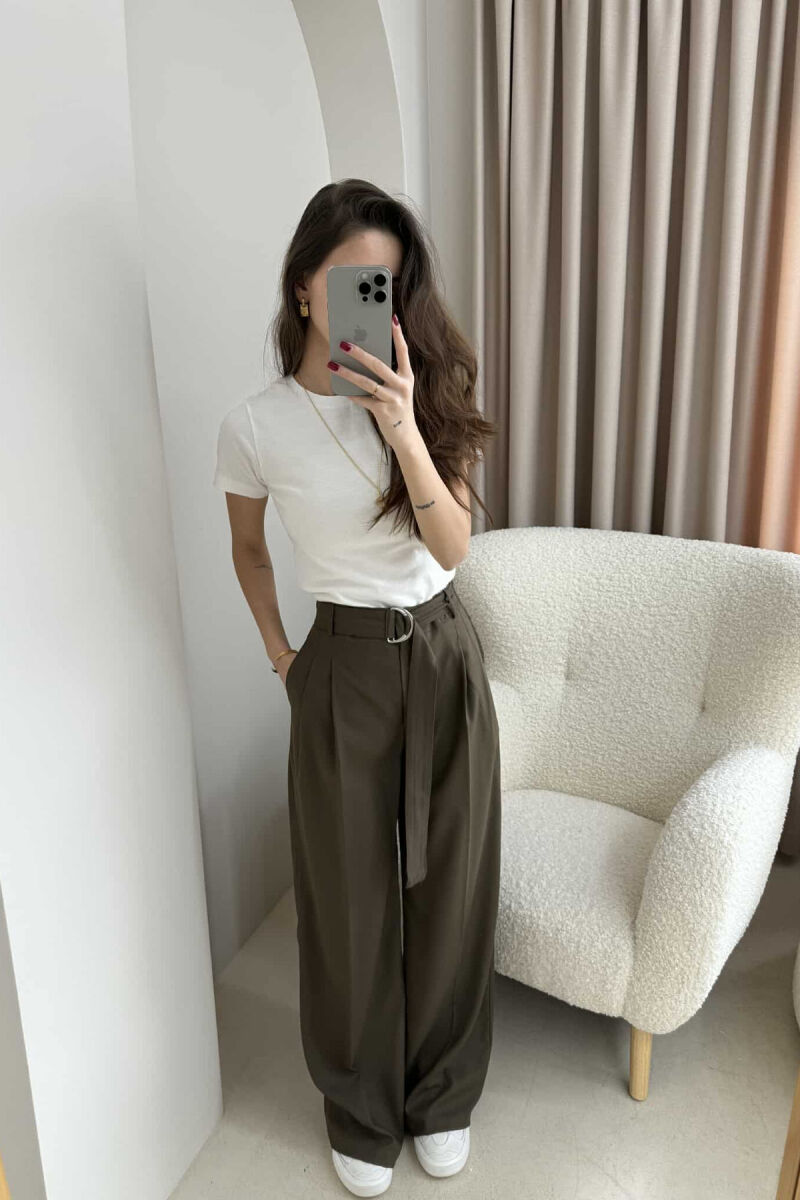 ONE COLOR WIDE LEG WOMEN TROUSERS OLIVE/ULLI - 1