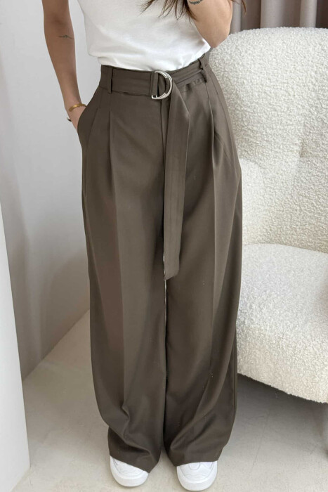 ONE COLOR WIDE LEG WOMEN TROUSERS OLIVE/ULLI - 2