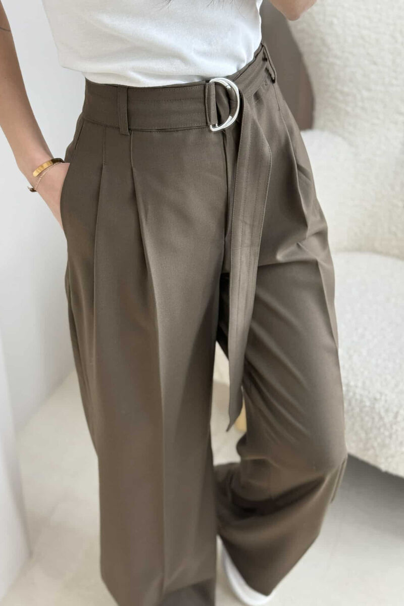 ONE COLOR WIDE LEG WOMEN TROUSERS OLIVE/ULLI - 3