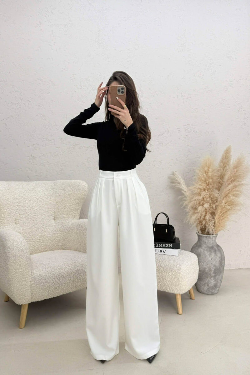 ONE COLOR WIDE LEG WOMEN TROUSERS WHITE-E BARDHE - 1