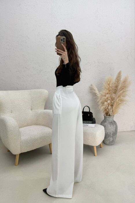 ONE COLOR WIDE LEG WOMEN TROUSERS WHITE-E BARDHE - 2