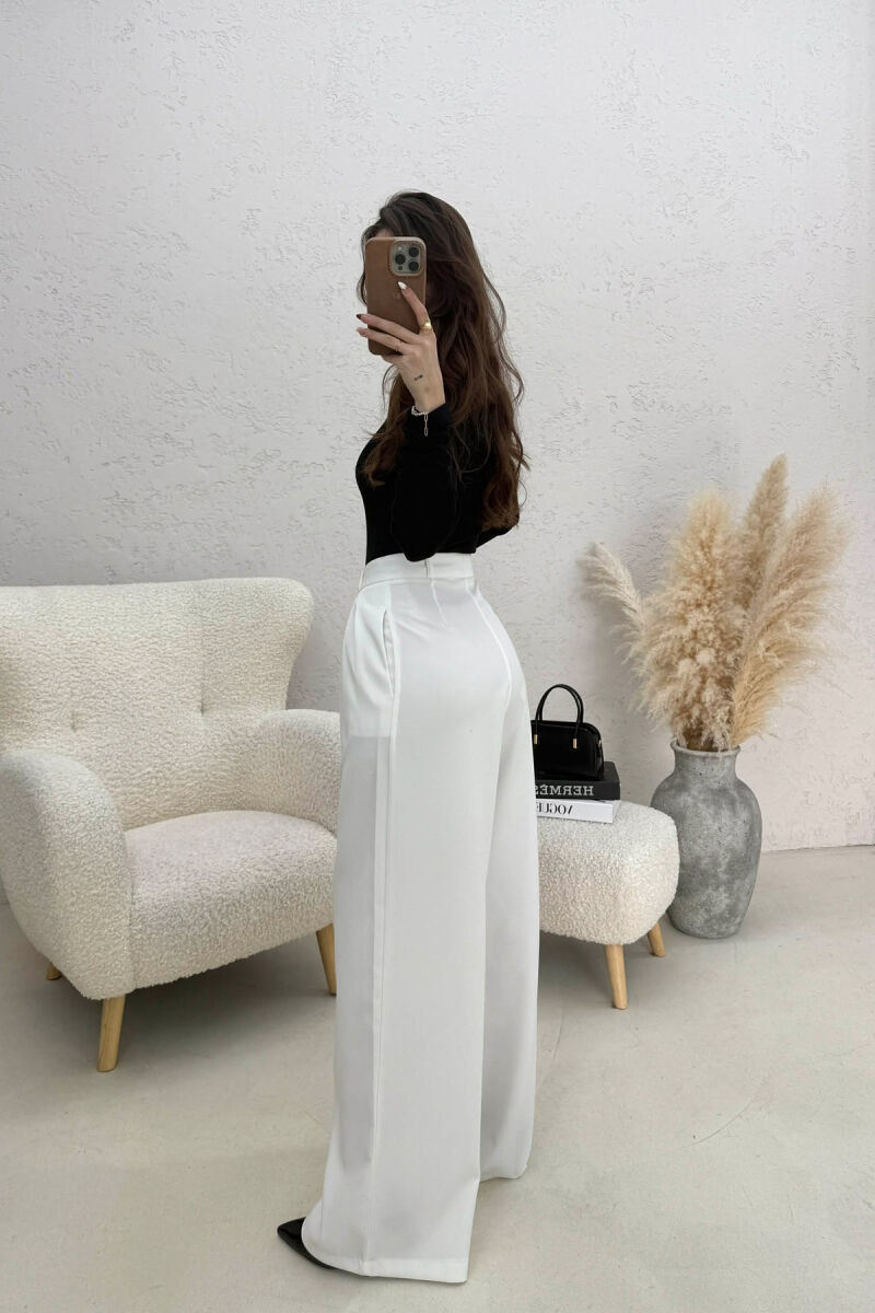 ONE COLOR WIDE LEG WOMEN TROUSERS WHITE-E BARDHE - 2