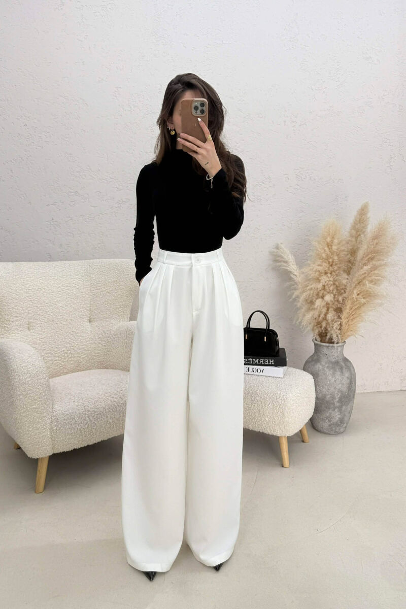 ONE COLOR WIDE LEG WOMEN TROUSERS WHITE-E BARDHE - 3