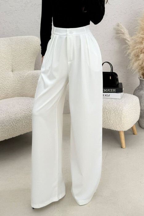 ONE COLOR WIDE LEG WOMEN TROUSERS WHITE-E BARDHE - 4
